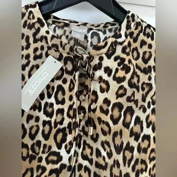 Chico Leopard-Print Long Sleeve Dress Button Tie Closure Size 0 - Picture 4 of 9